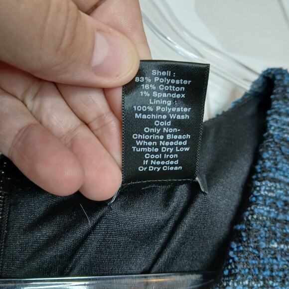 Ann Taylor Blue Tweed Sheath Dress Womens 6P Career RetroGlam Office Minimalist - Picture 6 of 11